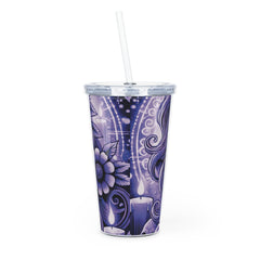 Tattoo-Inspired Plastic Tumbler with Straw