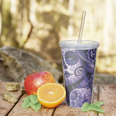 Tattoo-Inspired Plastic Tumbler with Straw