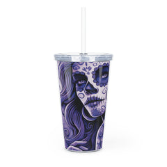 Tattoo-Inspired Plastic Tumbler with Straw