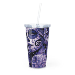 Tattoo-Inspired Plastic Tumbler with Straw