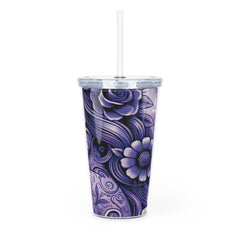Tattoo-Inspired Plastic Tumbler with Straw