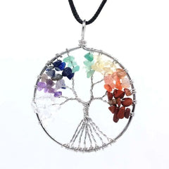 Tree of Life Pendant Necklace 7 Chakra Natural Gemstone Crystal Stones Healing